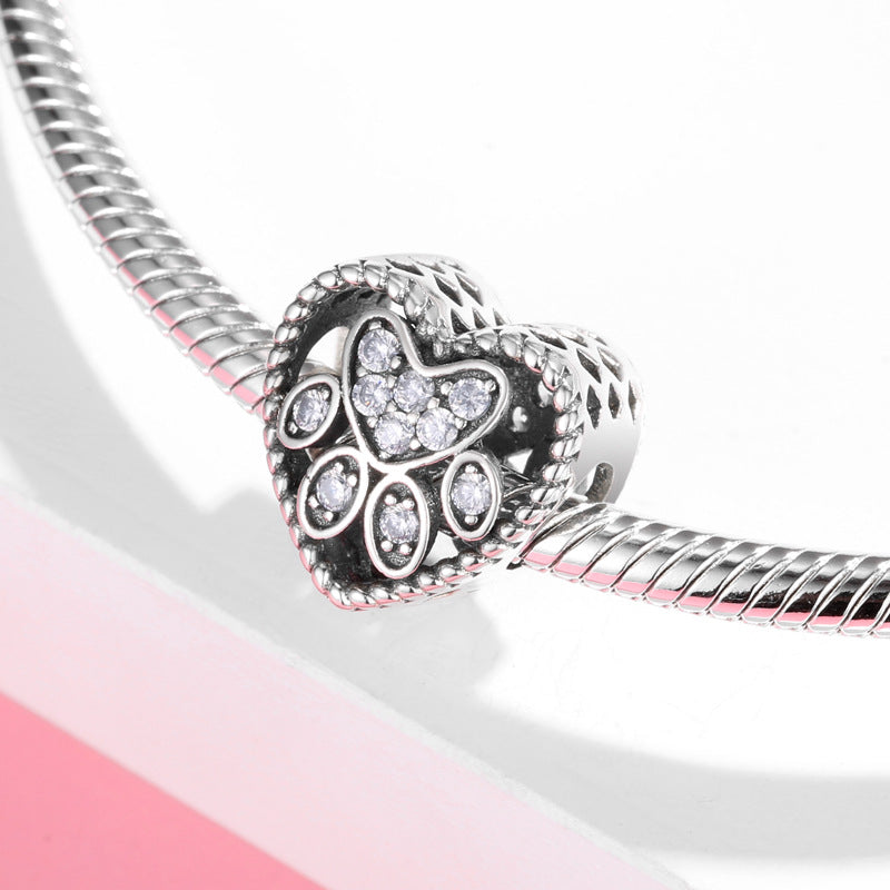 S925 Sterling Silver Beads Cute Dog Element Dog Paw Print Series Beaded Pendant DIY Accessories Loose Beads - 4 - CJ