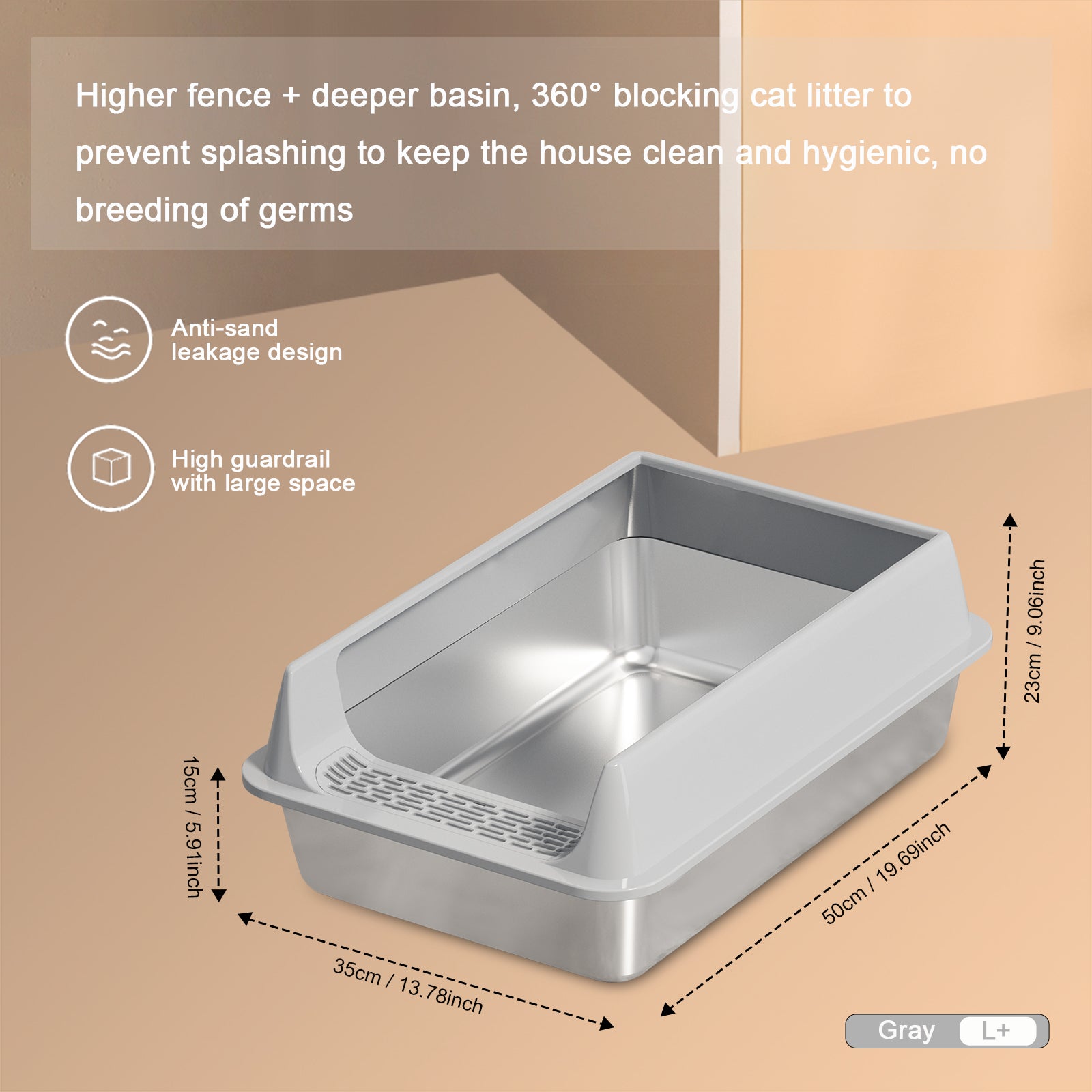Oversized Stainless Steel Litter Box, Semi - enclosed Splash - proof And Leak - proof Design, Removable Lid, Suitable For Big Cats, And More - 5 - CJ