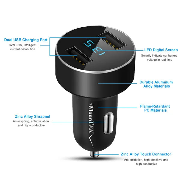 Universal 15W/3.1A Dual USB Car Charger Adapter Aluminum Alloy Fast Car Charging Adapter For IPhone XR XS Tablet PC - 5 - CJ