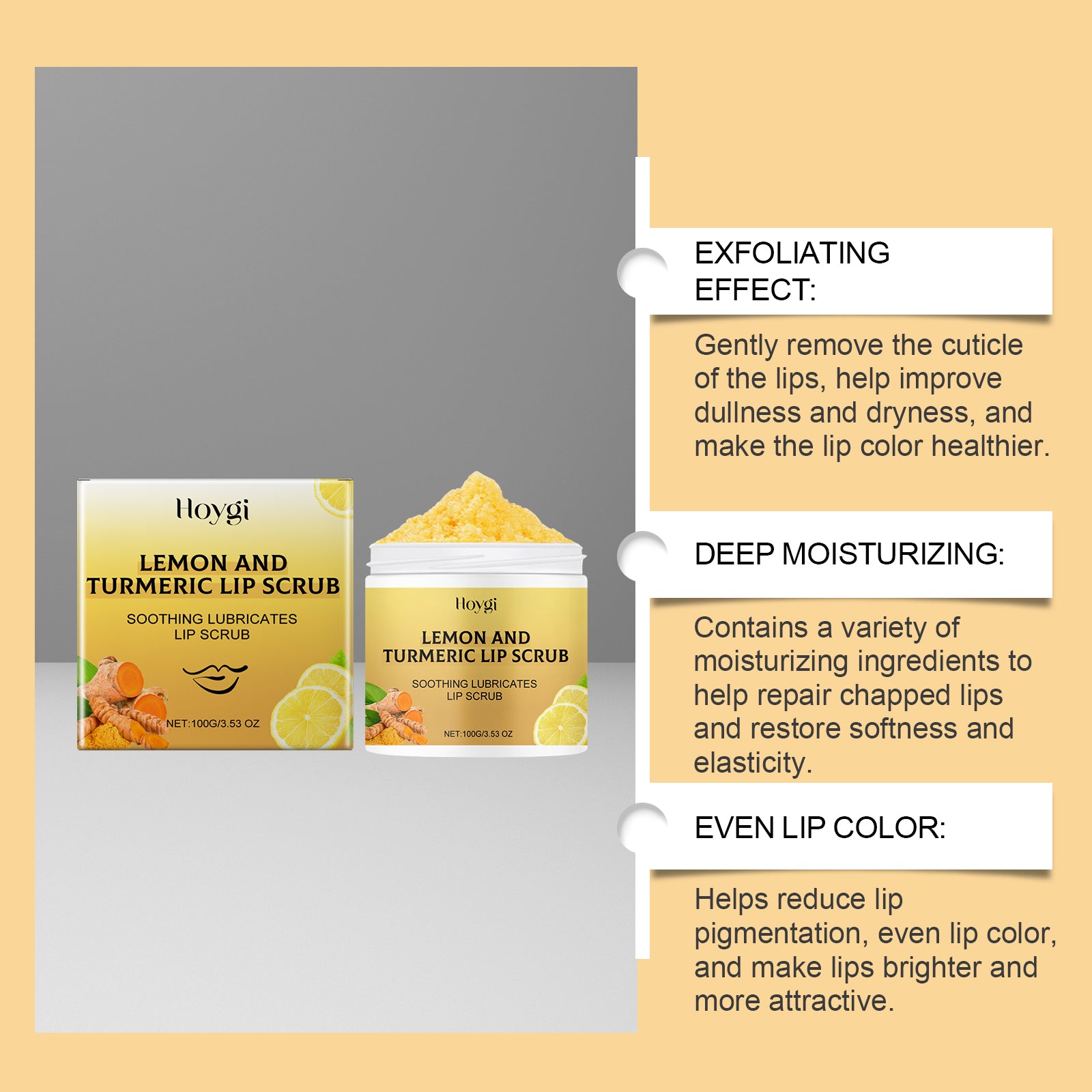 Hoygi Turmeric Lemon Lip Scrub Moisturizes Dry, Exfoliating, Hydrating And Moisturizing Lip Care Cream - 5 - CJ