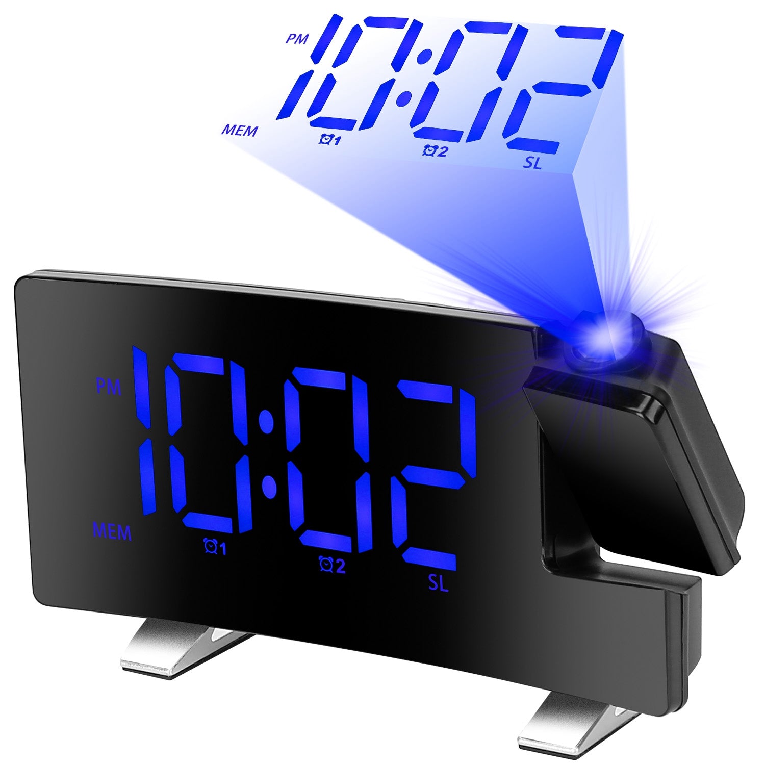 1Pc Projection Alarm Clock With Radio Function Curved Screen LED Digital Alarm Clock With Dual Alarms 4 Dimmer 12 - 24 Hour USB Charging Port 180Degree Rotatable Projection - 5 - CJ