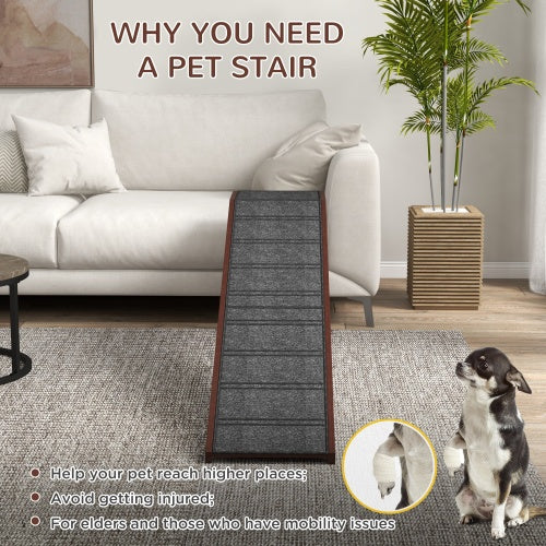 PawHut Dog Ramp For Bed, Pet Ramp For Dogs With Non - Slip Carpet And Top Platform, 74 X 16 X 25, Brown - 5 - CJ