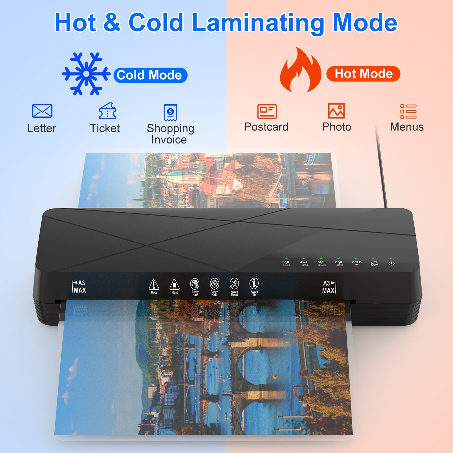 1Pc 13Inch Laminator Machine Hot And Cold Mode A4 Personal Thermal Laminator With ABS Function 60S Warm Up Time 30Mins Auto Off For Home Office School Business - 5.0 - CJ