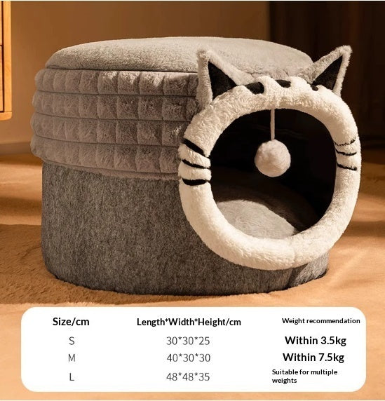 Warm Enclosed Bed All - Season Safe Hideaway For Cats Small Pet Bed Winter Cat Bed - 0 - CJ