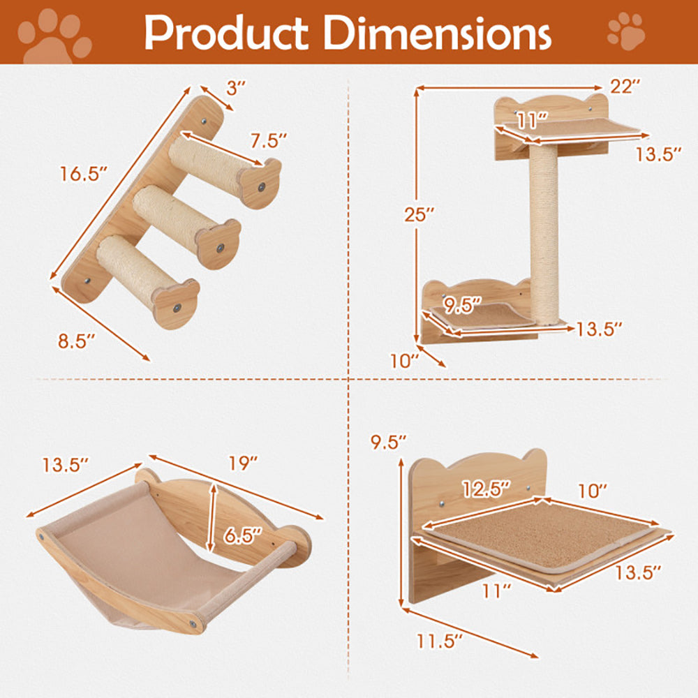 Cat Wall Furniture Set Of 4 With Hammock 2 - step Cat Tree And Perch - 5 - CJ