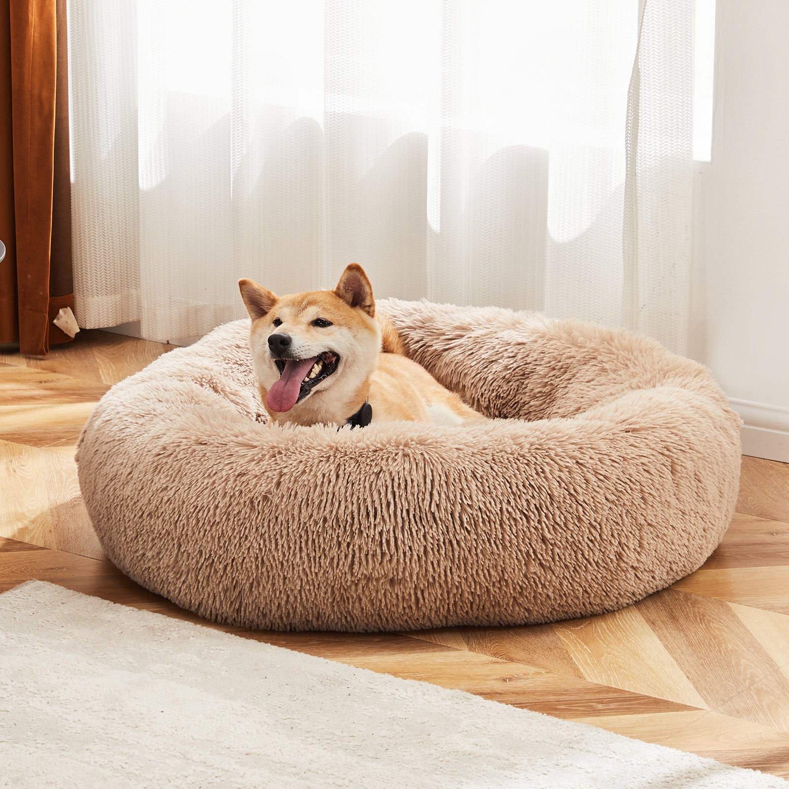 24 Inch Anti - Slip Round Fluffy Plush Faux Fur Cat Bed, Fits Up To 25 Lbs Pets - 5 - CJ