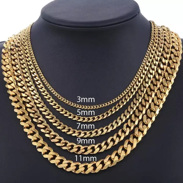 Stainless Steel Gold Silver Chain Cuban Curb Womens Mens Necklace - 5 - CJ