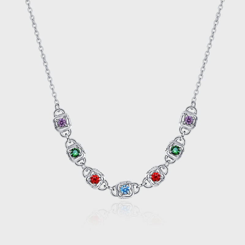 S925 Sterling Silver Fashion Colorful Square Dice Zircon Necklace Retro Heavy Industry Collar Chain - 4 - CJ