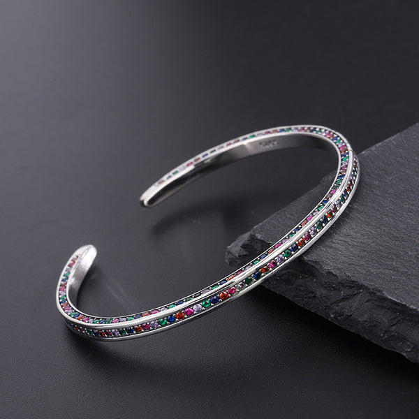 925 Sterling Silver Three Side Rainbow Zircon Bracelet Women Ins Small Minority Design Luxury High Sense Delicate Cool Wind - 4 - CJ