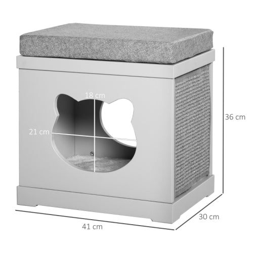 PawHut Cat House Bed Kitten Cave Cube Indoor For Small Pet With Removable Sisal Scratching Pads Soft Cushions, 41x30x36 Cm, Grey - 5 - CJ