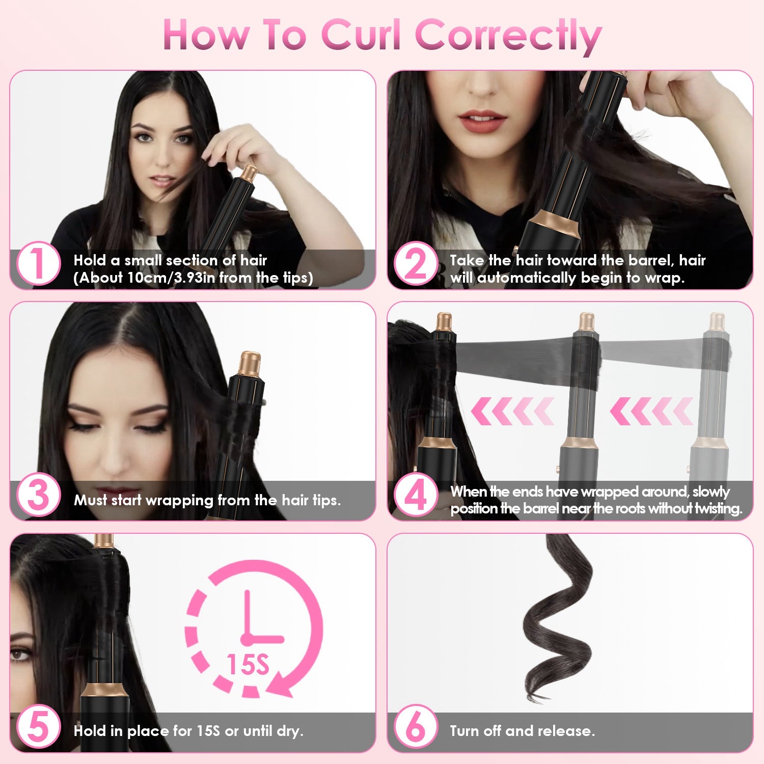 1Pc 5 In 1 Hot Air Styler Straightener Curler Dryer Automatic Wrap Styler Hair Dryer Brush Set With 3 Temp Settings ALCI Plug Glove Cable Tie 2 Alligator Hair Clips - 5 - CJ