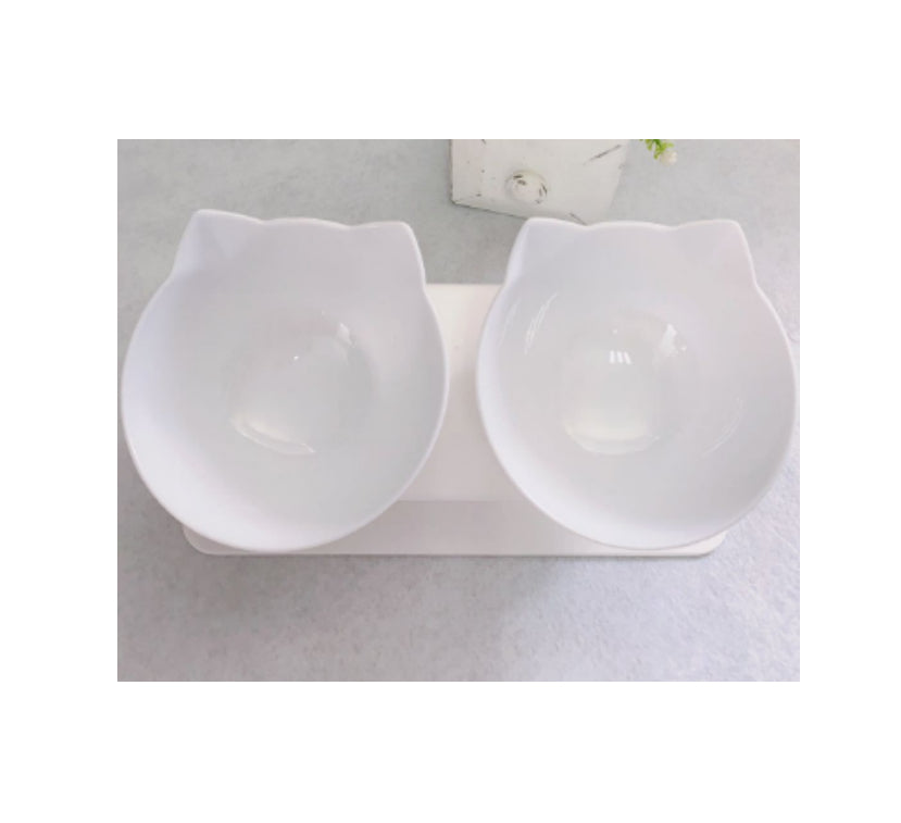 Cat Double Bowl Cat Food Bowl Protects Cervical Vertebra - 0 - CJ - Two white - CJJJCWGY00683 - Two white
