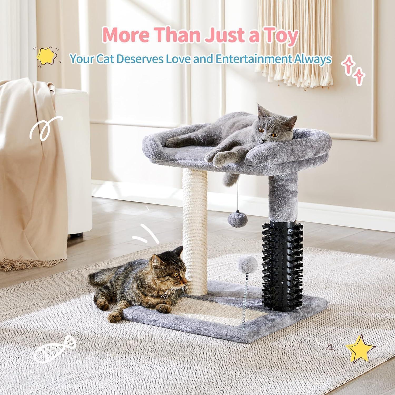 Small 4 - in - 1 Cat Tree Tower With Self - grooming Brush And Natural Sisal Scratching Post, Soft Plush Cat Bed And Hanging Ball, Suitable For Indoor Kittens - 5 - CJ