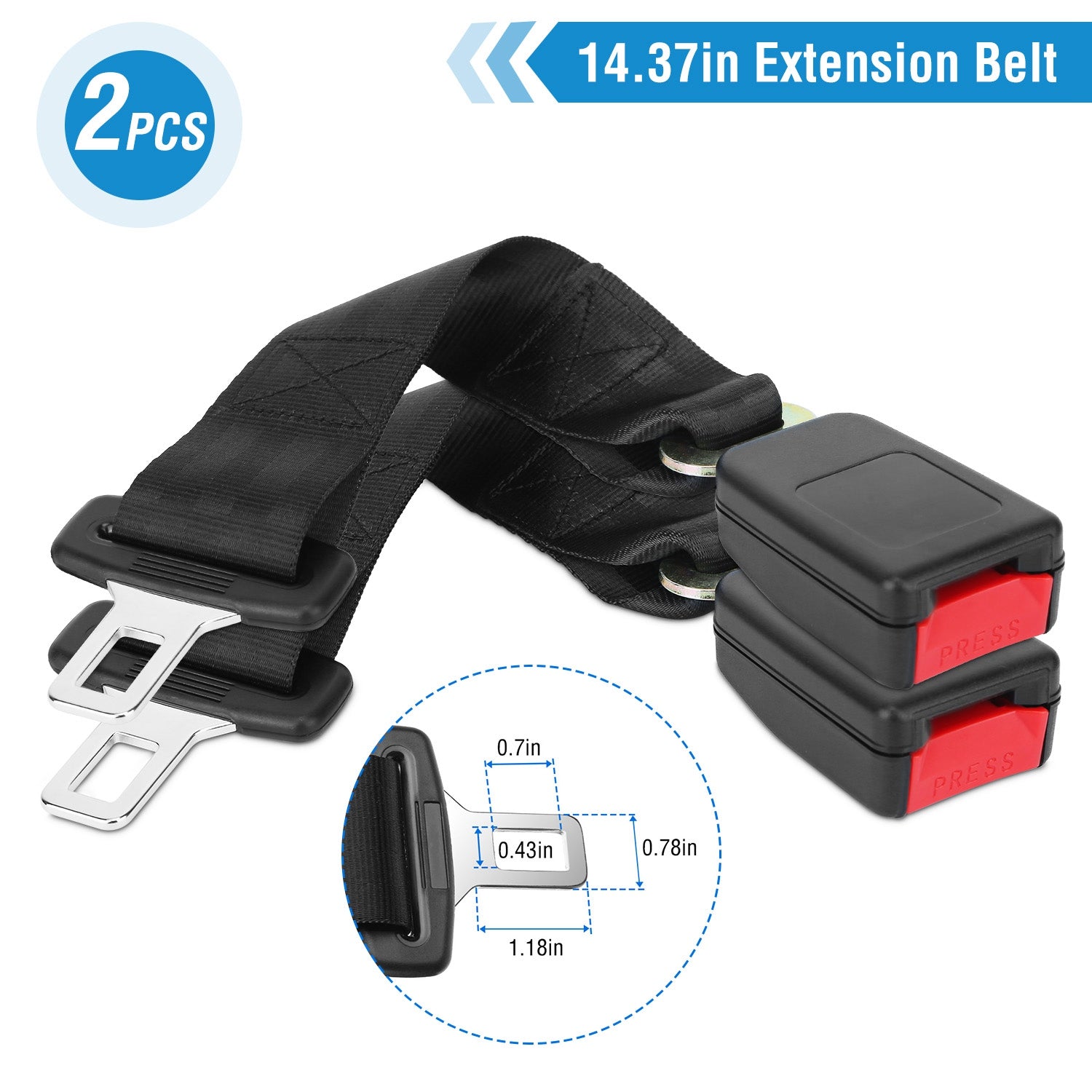 2Pcs Car Seat Belt Extender 14.37in Buckle Tongue Webbing Extension Safety Belt Auto Belt Clip Lengthening - 5 - CJ