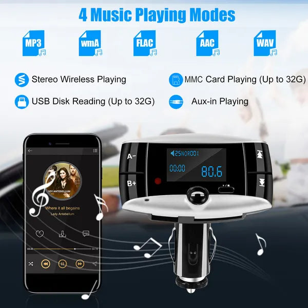 Car Wireless FM Transmitter USB Charger Hands - free Call MP3 Player SD Card Reading Aux - in LED Display - 5 - CJ