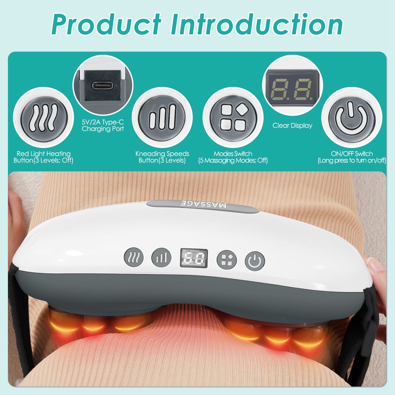 1Pc Abdominal Massager Anti Cellulite Remover Machine Electric Stomach Tummy Massager Automatic Bian Stone Kneading Massager With 5 Modes 3 Heat 3 Speeds 3 Timers For Belly Flattening Indigestion Stom - 5 - CJ