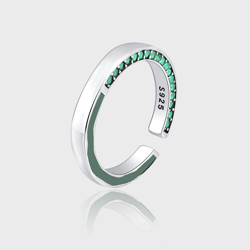 S925 Full Body Sterling Silver Heavy Industry Curve Irregular Avocado Green Double - sided Stone Ring - 4 - CJ