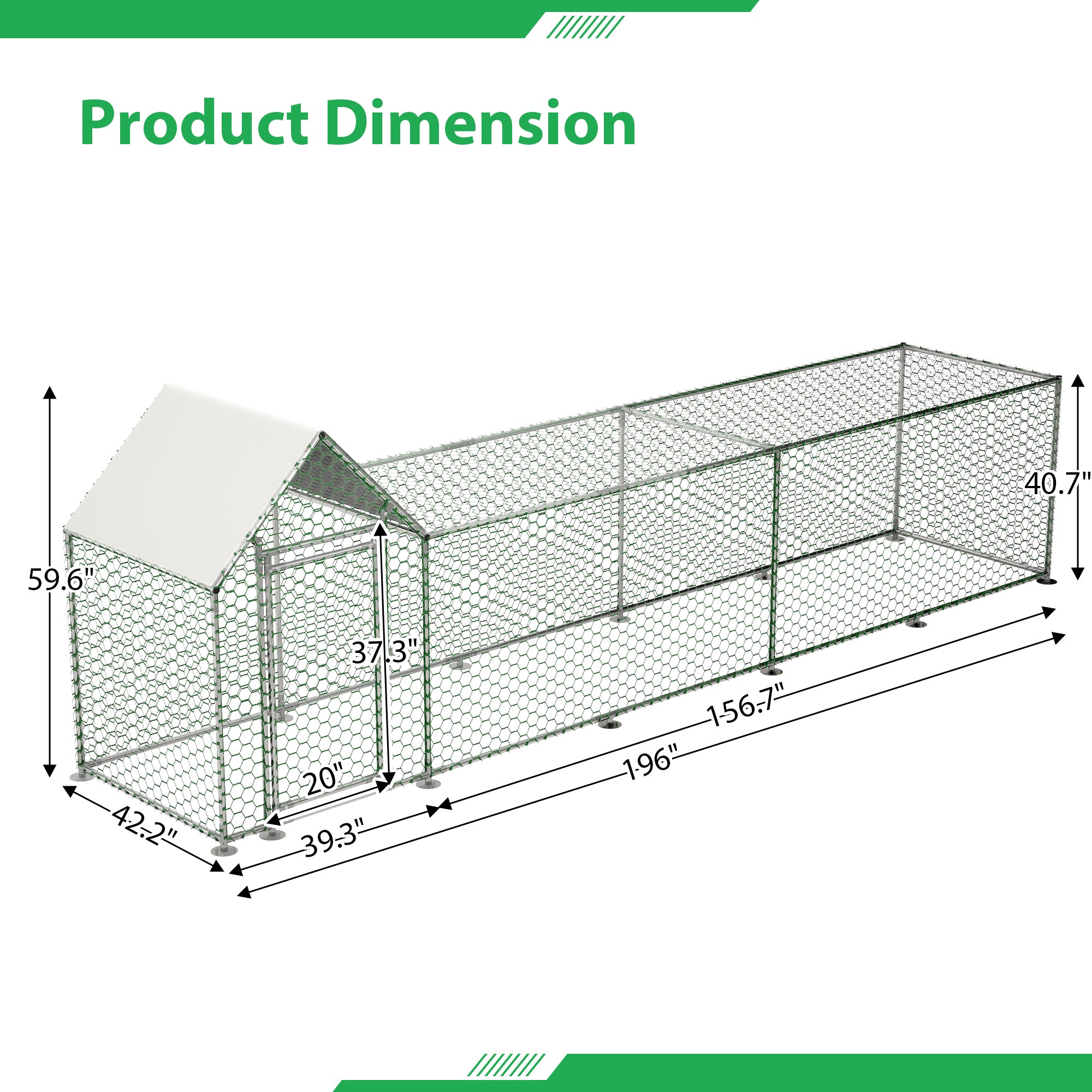 Metal Chicken Coop,Walk - in Chicken Run,Poultry Chicken Hen Pen Cage,Rabbits Duck Cages,With Cover - 5 - CJ