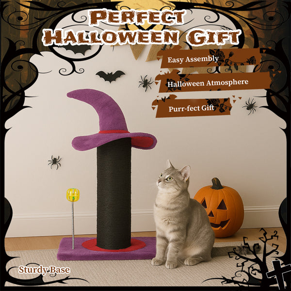 Wizard Hat Cat Scratching Post With Spring Ball Toy For Indoor Cats, Halloween Spooky Cat Scratcher, Purple - 5 - CJ