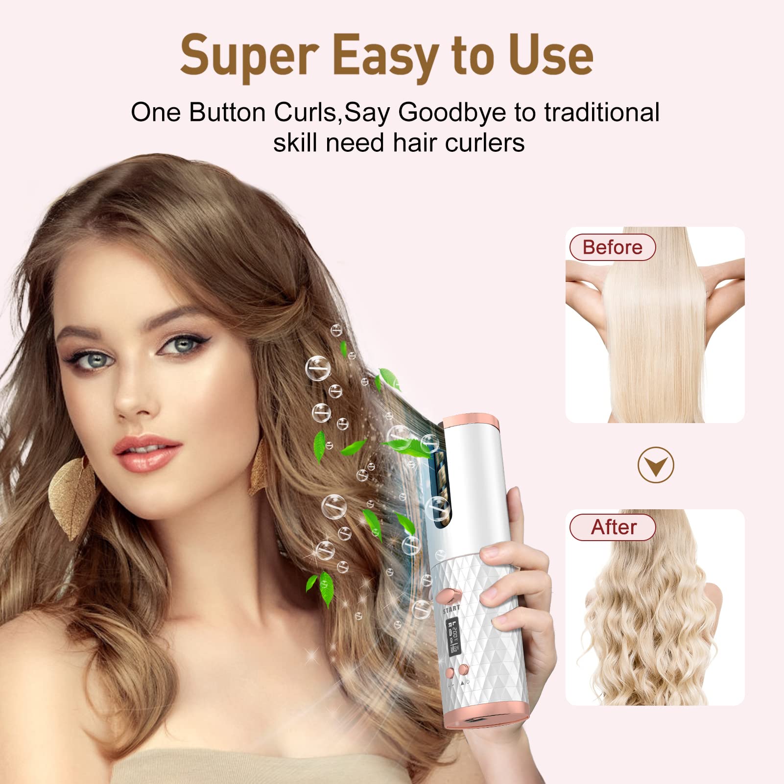 Portable Automatic Hair Curler, Ceramic Rotating Wireless Auto Curling Iron Wand, Portable USB Rechargeable Spin Curler For Hair Styling - 5 - CJ
