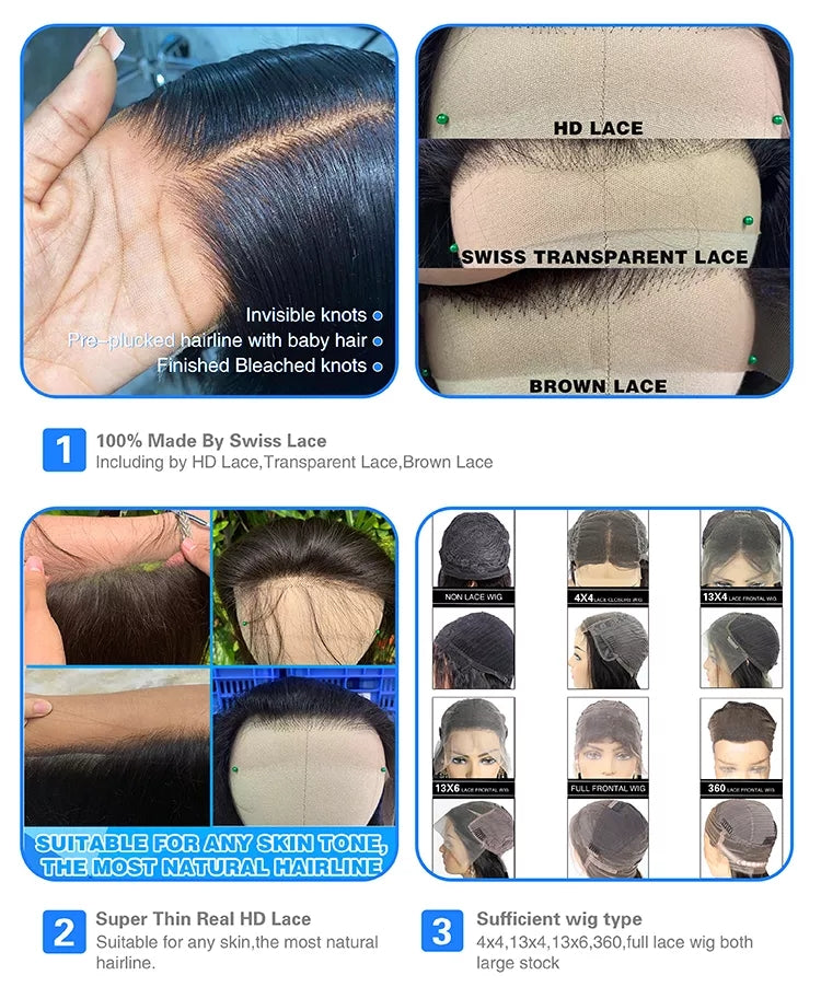 6x4 Density Virgin Human Hair Wigs For Black Women Vietnamese Raw Hair Transparent Lace Front Pre - Plucked Bleached Knots - 5 - CJ
