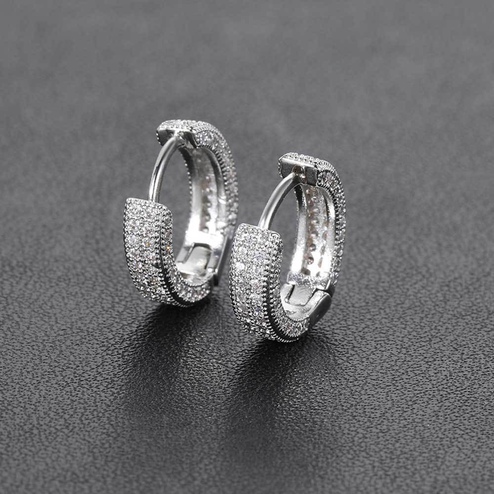 1 Pair Men's Hip Hop Zircon Hoop Earrings,Sparkling, Sleek Luxury,Versatile And Stylish - 5 - CJ
