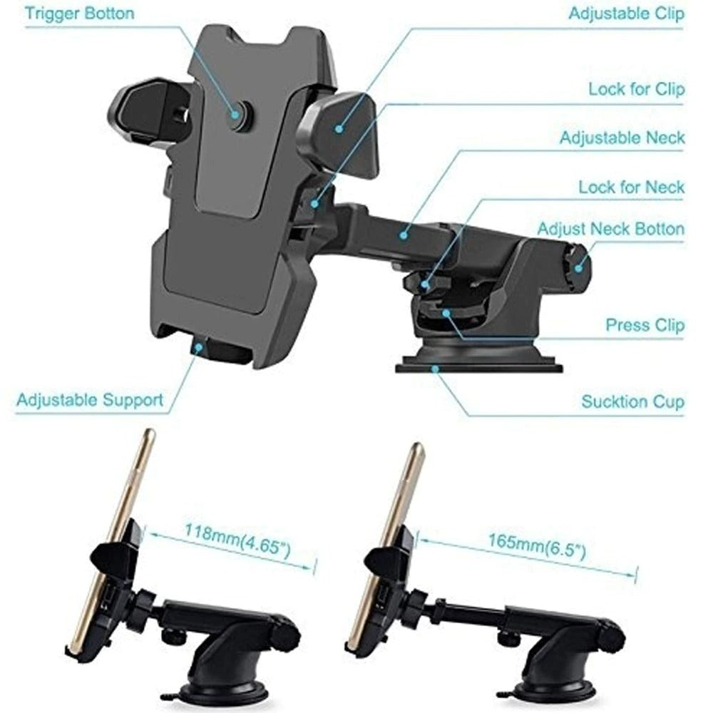 Windshield Car Phone Holder Universal in Car Cellphone Holder Stand Adjustable Phone Suction Cup Holder Car Mount Phone Stand - 5 - CJ