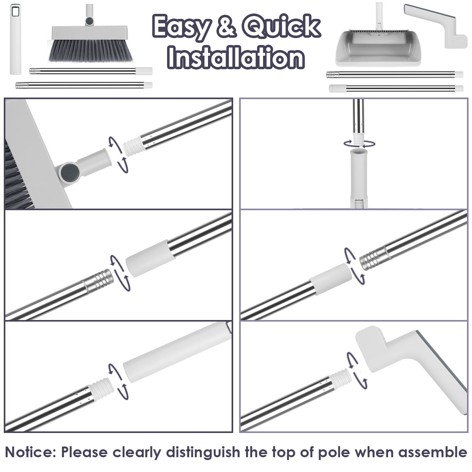 1Set Broom And Dustpan Combo Set With Squeegee Stainless Steel Handle 4 In 1 Upright Standing Broom And Dust Pan For Indoor Outdoor Garage Kitchen Room Office Sweeping - 5 - CJ