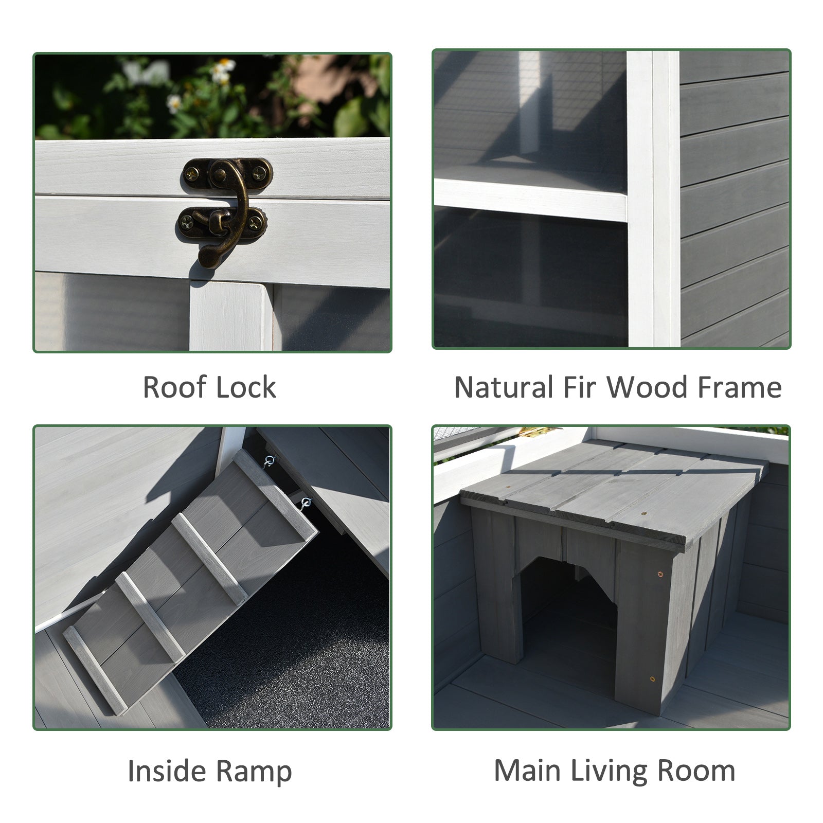 Outdoor Rabbit Enclosure Solid Wood Pet House with a Main Room for Sleeping and a Cage Area for Playing - Indoor/Outdoor - 5 - CJ