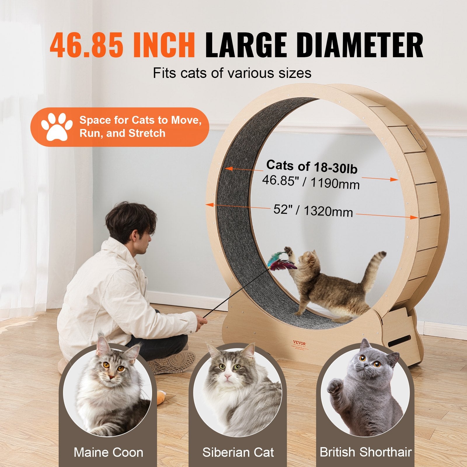Wooden Cat Exercise Wheel 52' Large Cat Treadmill Wheel For Indoor Cats - 5 - CJ