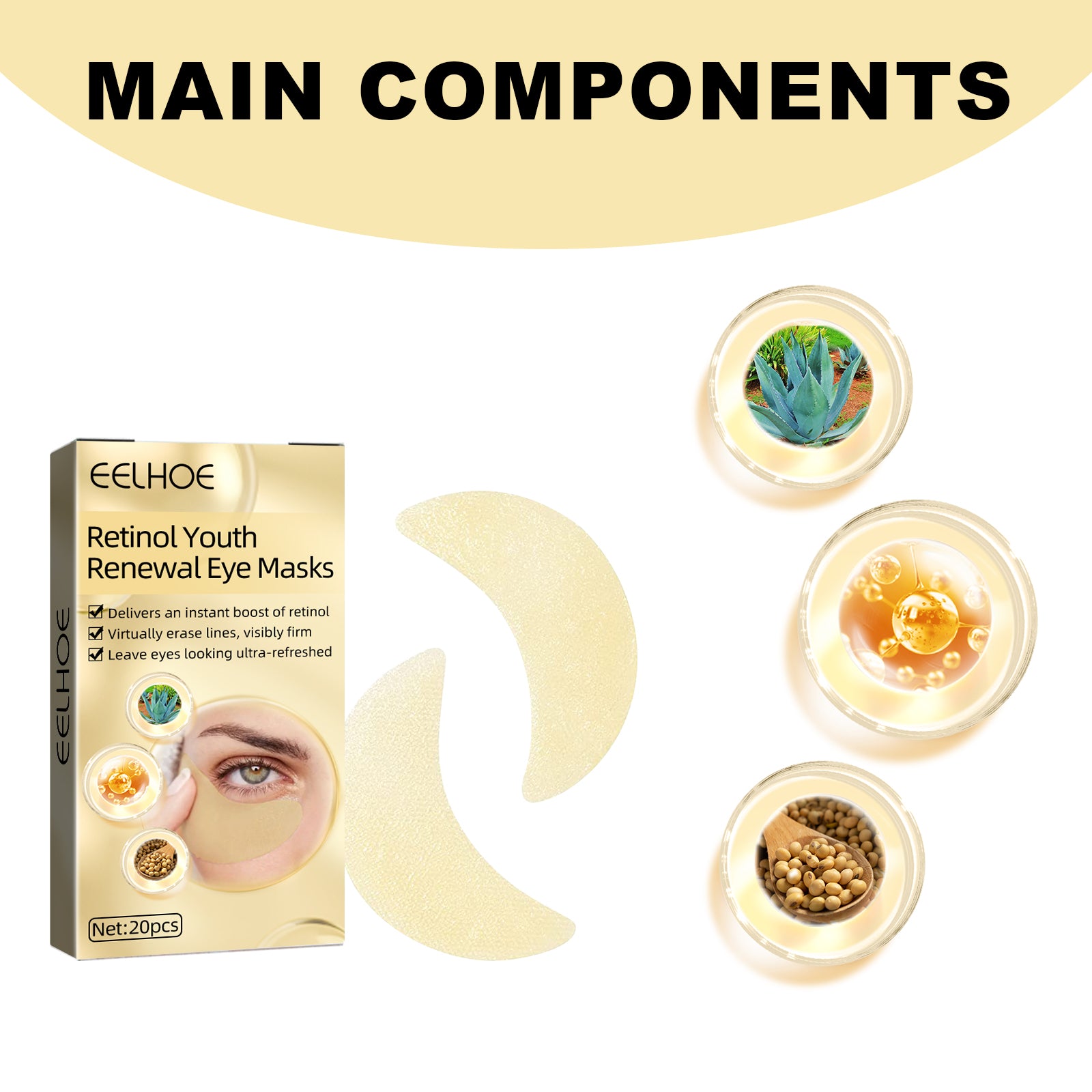 EELHOE Retinol Eye Mask, Lightening And Lifting Fine Lines Around Eyes Repair Dark Circles And Eye Bags Moisturizing Eye Mask - 5 - CJ
