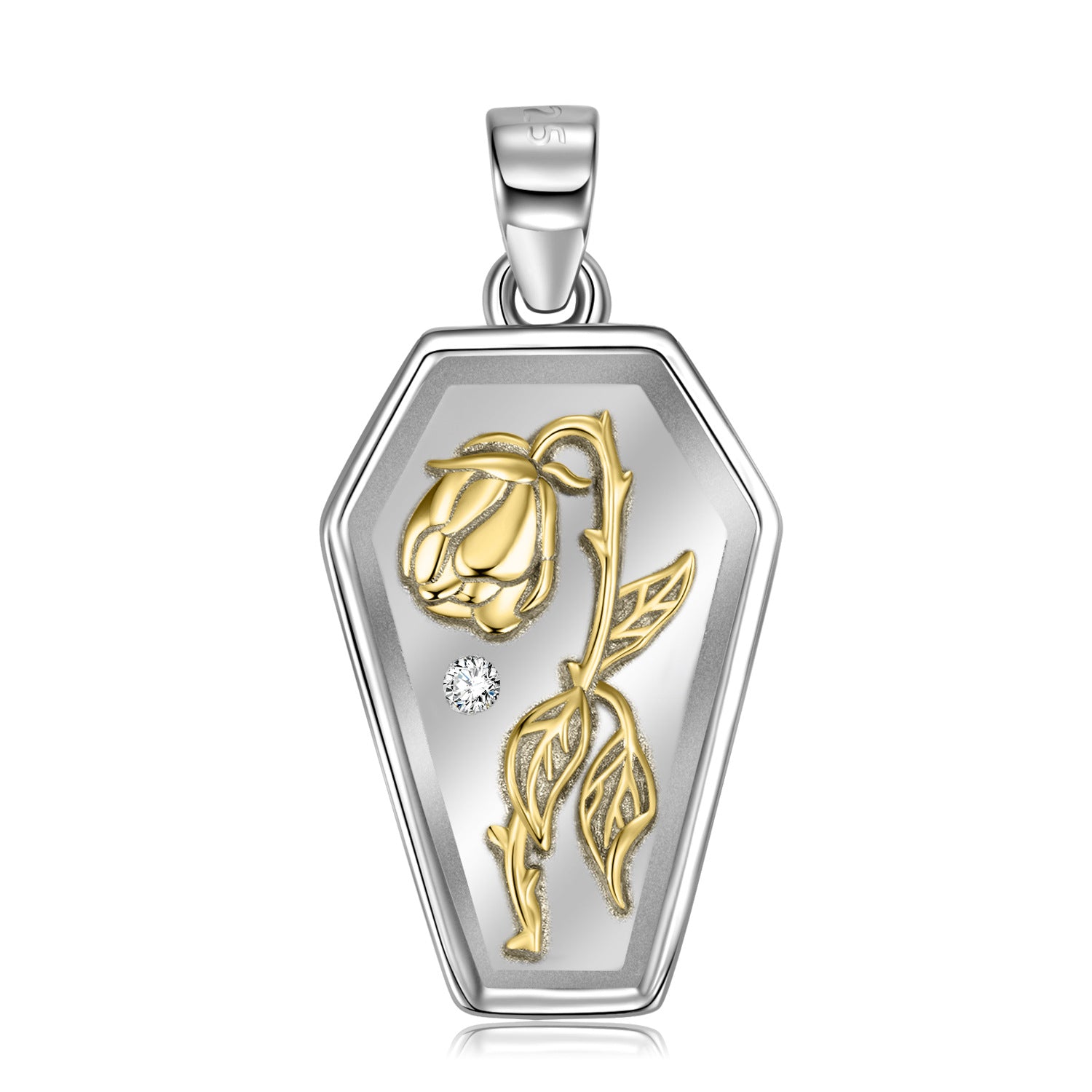 Gold Rose Tag Necklace S925 Sterling Silver Plated 14K Gold - 4 - CJ