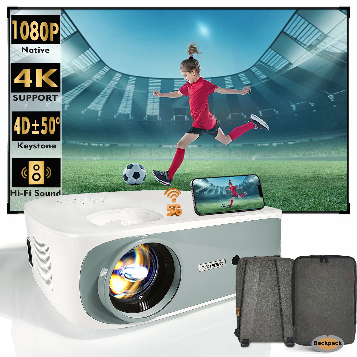 4K 5G Bluetooth Projector 4D Keystone Correction Native 1080P Full HD Outdoor Movie Projector For Smart Phone Laptop PC DVD TV PS4 - 5 - CJ