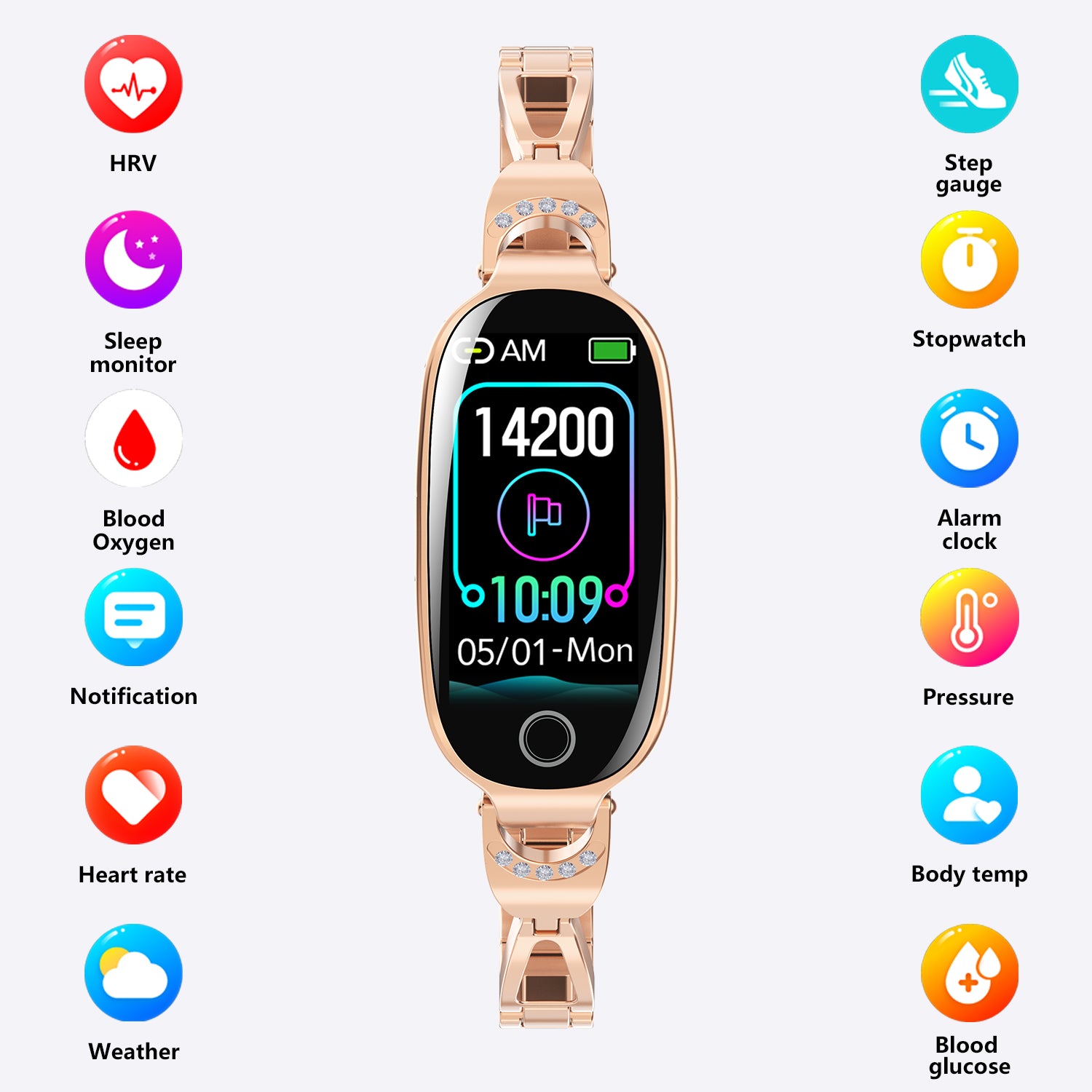 Gold Smartwatch For Women Compatible For Android& IOS,Bling Smart Bracelet With Female Menstrual Cycle Heart Rate Blood Pressure Remote Photography Waterproof Pedometer - 5 - CJ