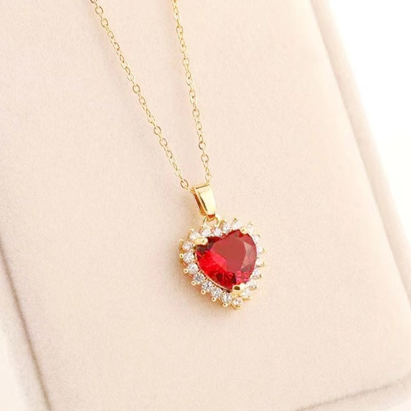 Fashion Micro - inlaid Pendant Ruby Heart Necklace - 0 - CJ