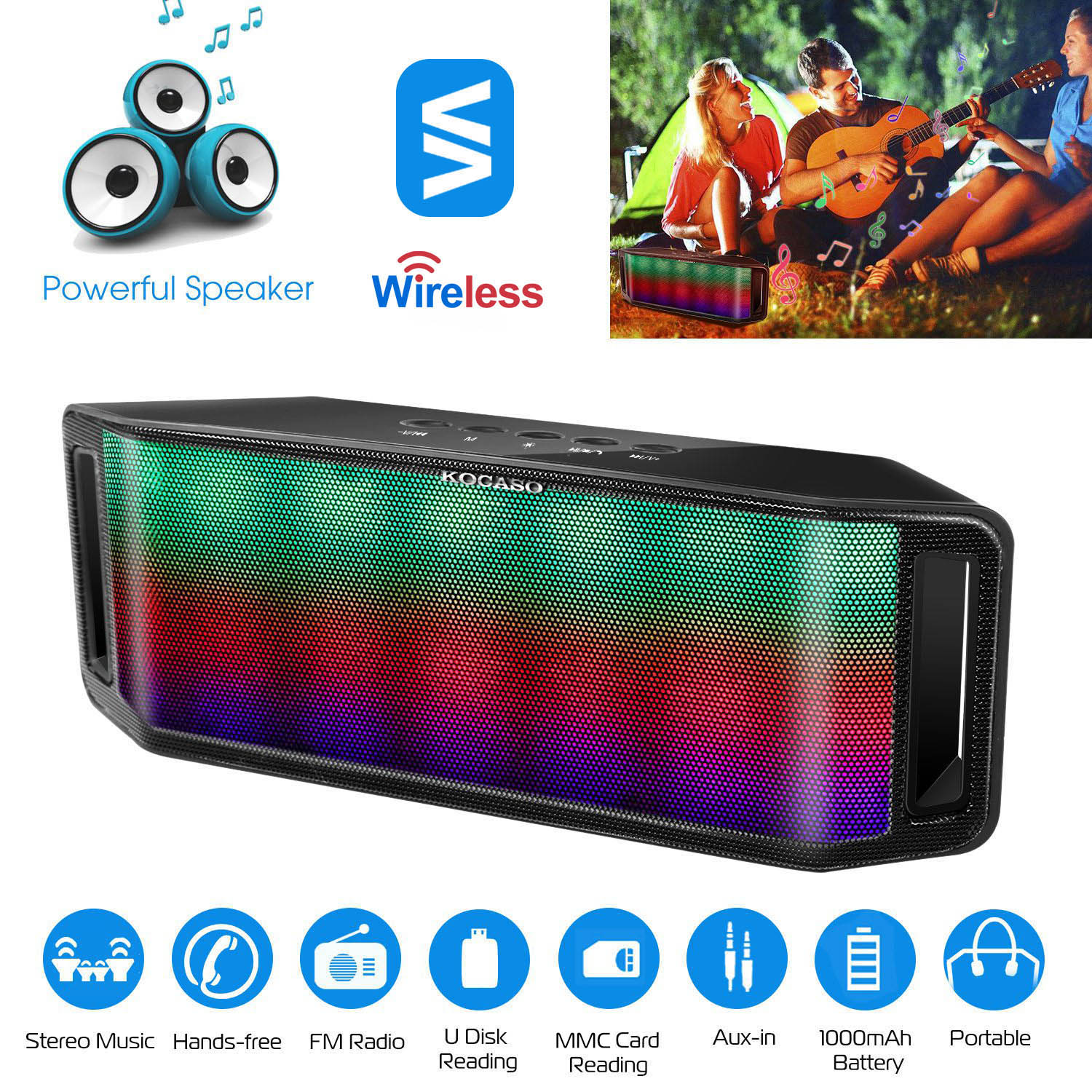 1Pc LED Wireless Speaker Dynamic Multicolor Hands - free FM Radio USB MMC Reading Aux In For Party Camping Travel - 5 - CJ