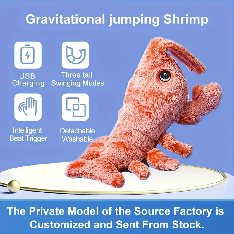 Pet Gravity Shrimp Plush Toy USB Charging Simulate Lobster Electric Jumping Cat Toys, Simulation Lobster Dog Toy, USB Charging With Catnip Plush Cat Toy, Pet Dog Cats Stuffed Interactive Toy - 5 - CJ