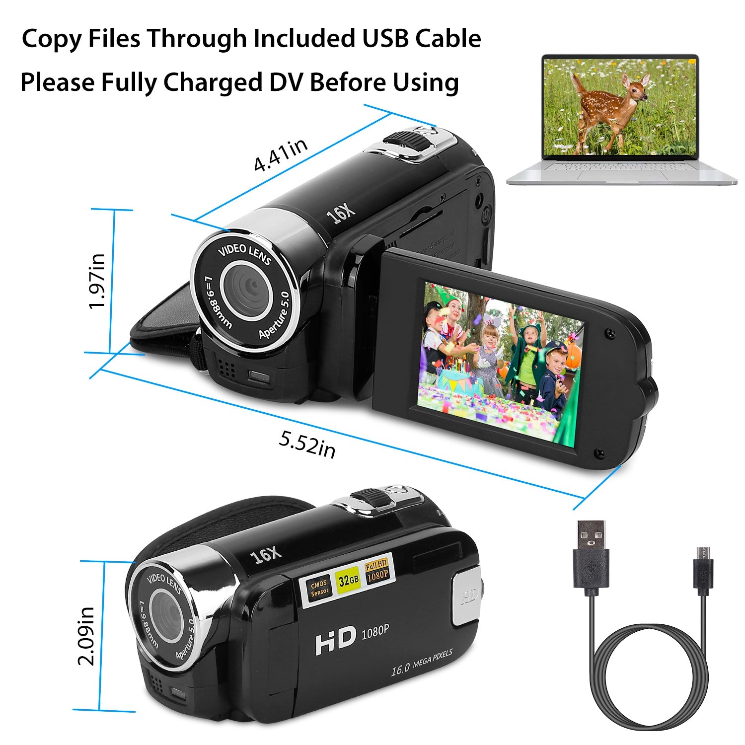 Black - Red Options - 1Pc HD 1080P Digital Video Camcorder 2.7in 16X Zoom DV Camera 270 Degree Rotation Rechargeable Kid Camera With Fill Light Selfie - 5 - CJ