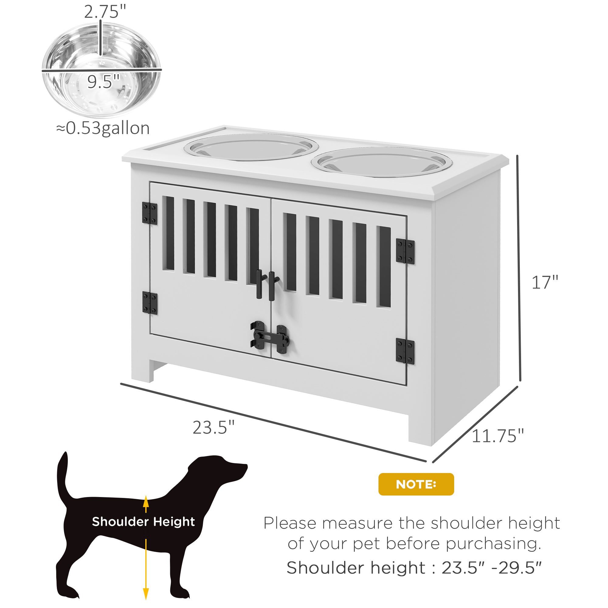 Dog Food Storage Cabinet with Bowls & Dog Feeding Station, White - 5 - CJ