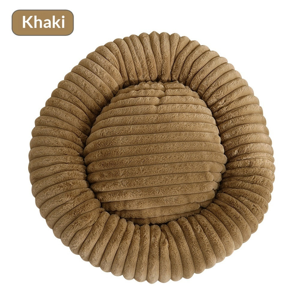 Round Soft And Comfortable Striped Plush Pet Mat - 0 - CJ