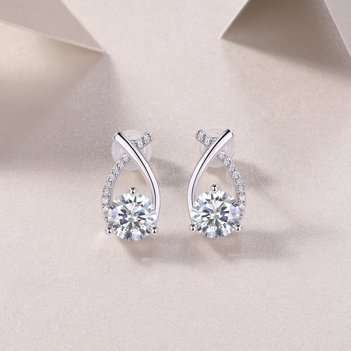 1Happy Encounter - Fashionable And Luxurious Diamond Jewelry Set With 1 - carat Moissan Diamond S925 Sterling Silver And Platinum - plated Stud Earrings Prohibit TikTok sales - 5 - cjdropshipping