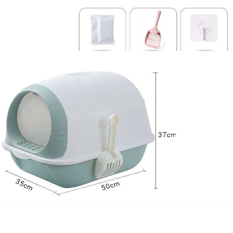 Elevated Semi - closed Litter Suction Deodorant Cat Toilet With Flip Cover - 0 - CJ - Blue - CJMY149433504DW