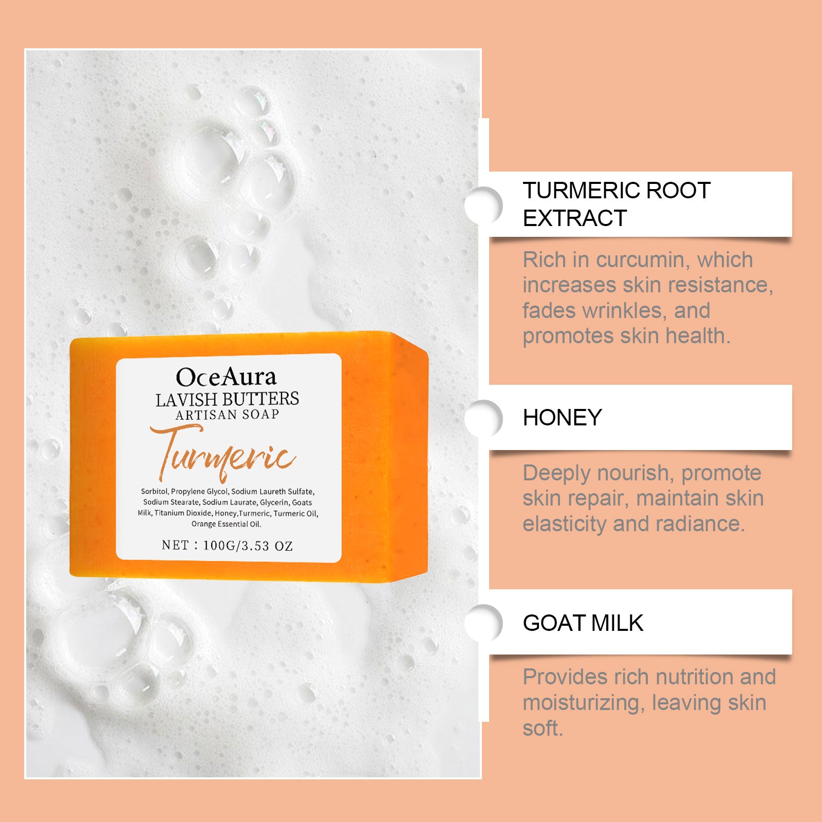 OceAura Turmeric Skin Care Soap, Clean And Moisturize The Body Skin Translucent And Smooth Bath Fragrance Skin Care Soap - 5 - CJ