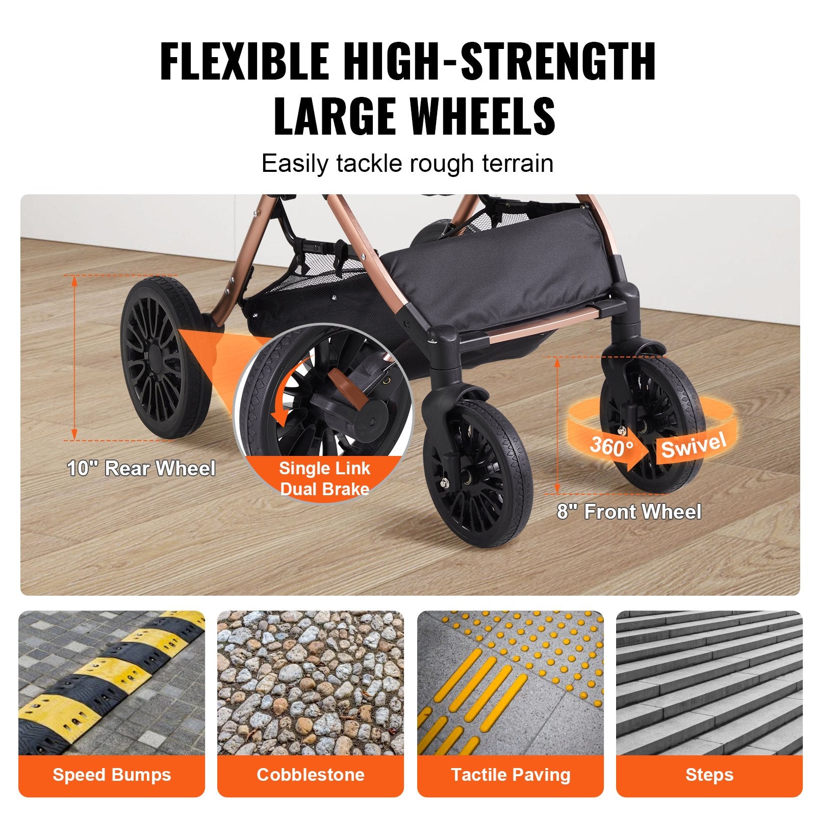 Pet Stroller, 4 Wheels Dog Stroller Rotate With Brakes, 66 Lbs Weight Capacity, Puppy Stroller With Detachable Carrier, Storage Basket And Pet Pad, For Small To Medium Sized Dogs, Black - 5 - CJ