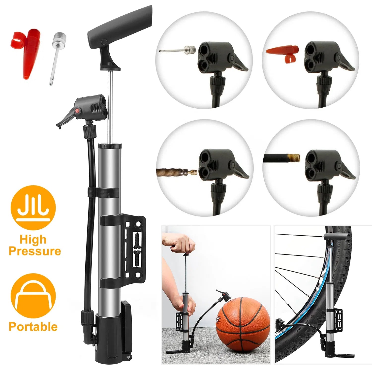 Mini Bike Portable Bicycle Tire Inflator Ball Air W Mount Frame For Mountain Road Bike - 5 - CJ