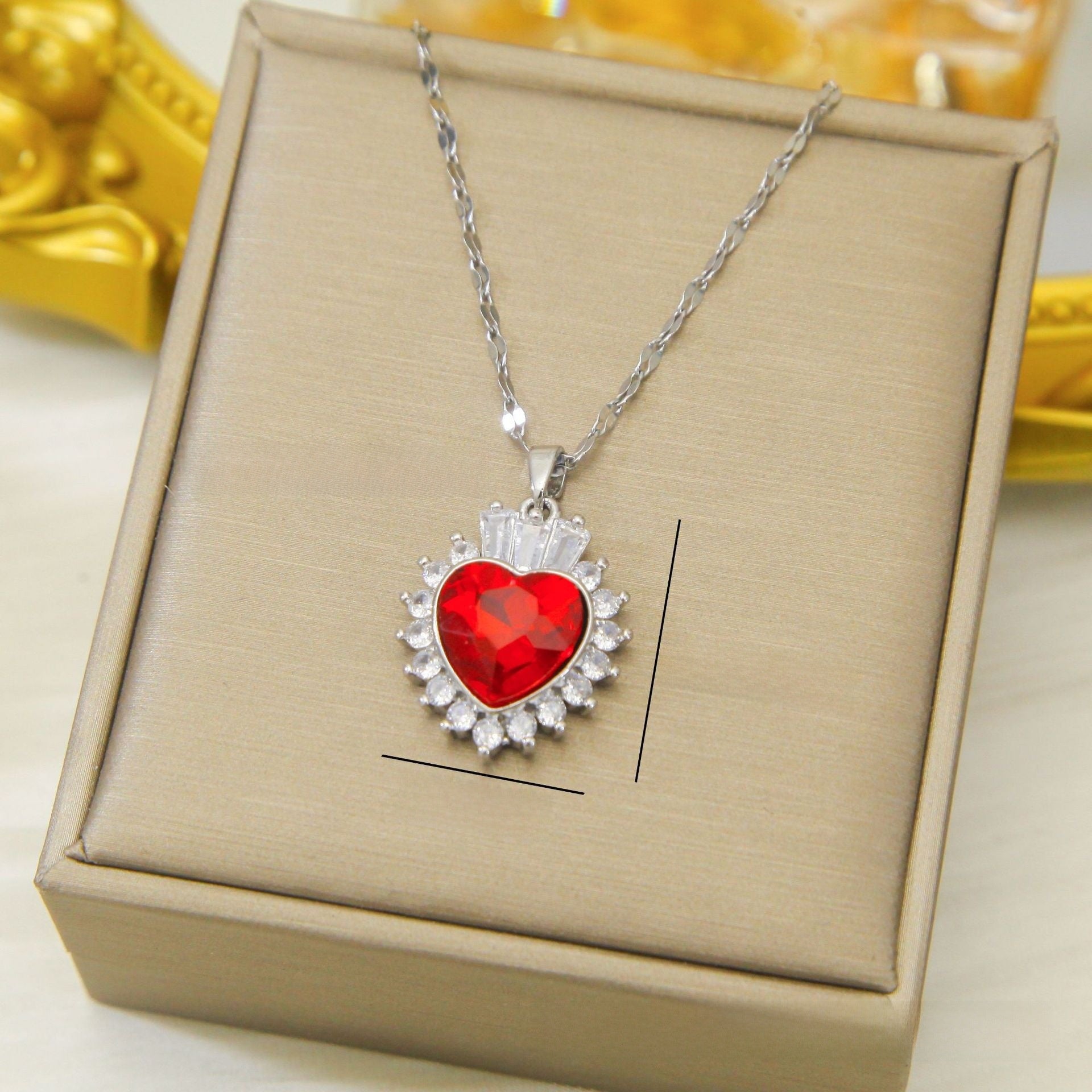 Fashion Micro - inlaid Pendant Ruby Heart Necklace - 0 - CJ