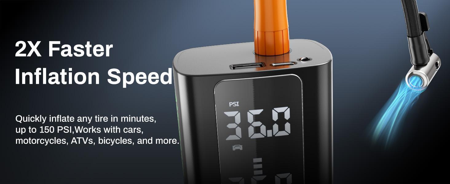 Portable Car Air Pump, Car Tire Automatic Air Pump, Lithium Battery Air Pump With Pressure Gauge And Led Screen, Suitable For Cars, Motorcycles, Bicycles, Balls - 5 - CJ