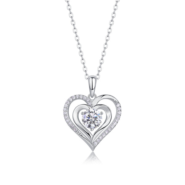 1Heart - to - heart Connection - A Fashionable And Luxurious Diamond Jewelry Pendant Set With 1 - carat Moissan Diamond S925 Sterling Silver And Platinum Plating Prohibit TikTok sales - 5 - CJ