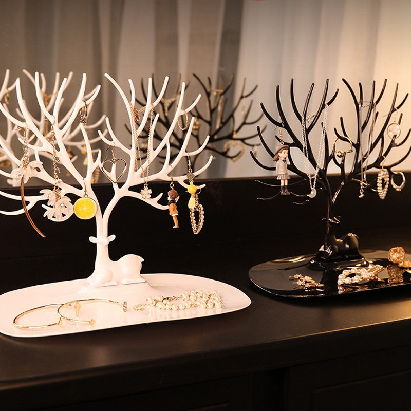 Deer Jewelry Display Stand Earrings Necklace Ring Jewelry Display Tray Jewelr Crystal Handle Antlers Jewelry Display Stand With Storage Drawer And Tray, Tree Tower Rack Hanging Organizer - 5 - CJ