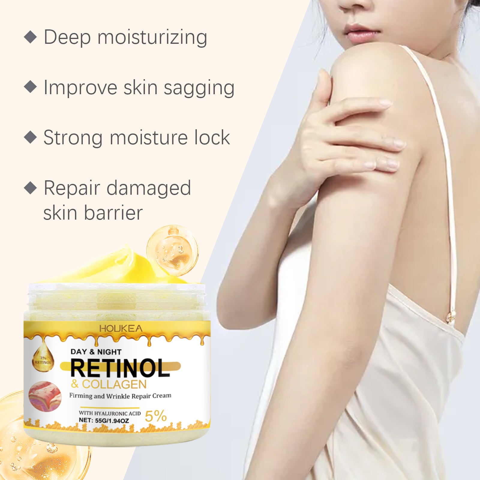Houkea Firming Moisturizer Moisturizes, Hydrates, Lifts, Care For Skin, Softens, Brightens And Brightens Body Care Cream - 5 - CJ